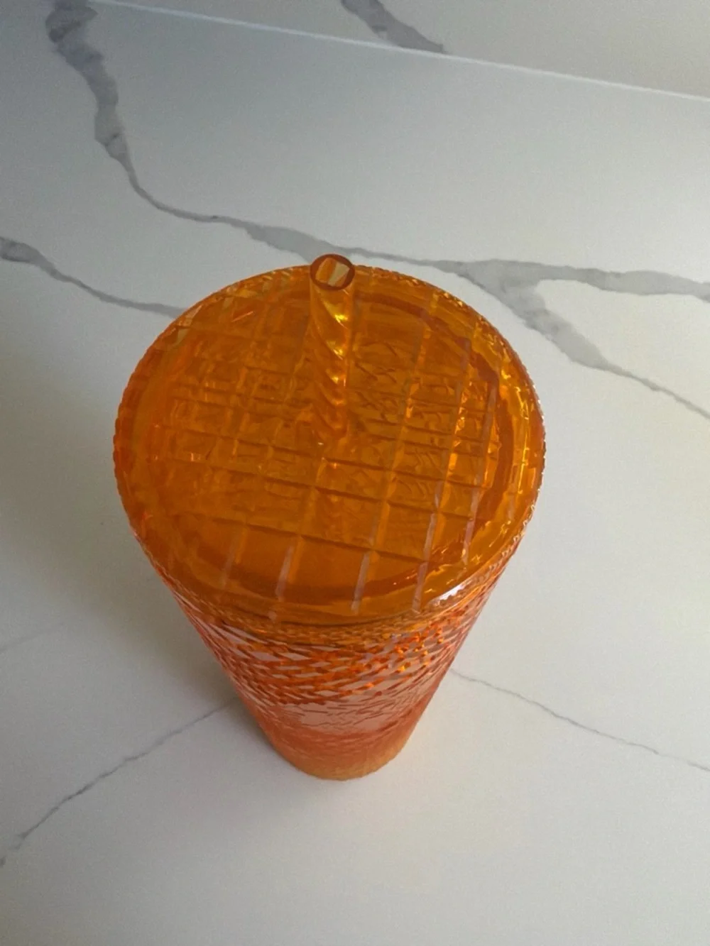 Starbucks Bright Orange Diamond-Texture Reusable Cup with Straw